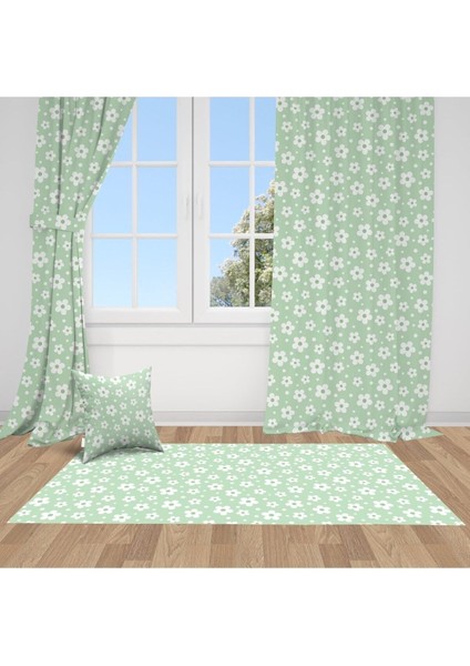 Yeşil Çiçekler, Ithal Kumaş, Çocuk ve Bebek Odası Fon Perde - 1 Kanat