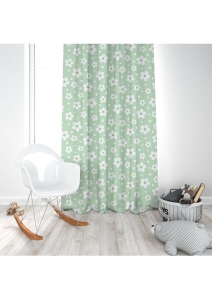 Yeşil Çiçekler, Ithal Kumaş, Çocuk ve Bebek Odası Fon Perde - 1 Kanat modelleri