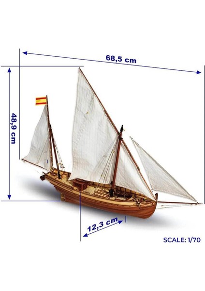 12001 1/70 Ölçek, San Juan Yelkenli Tekne Ahşap Model Kiti