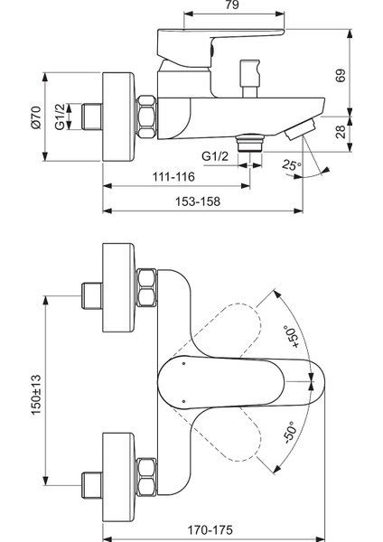 Ideal Standard Tyria Banyo Bataryası Krom/mat Beyaz BC157HO