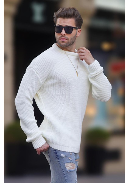 Kemik Rengi Bisiklet Yaka Uzun Kollu Örme Kazak 7246 fiyatları