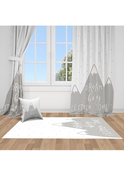 Iskandinav Stili Dağlar, Gri, Beyaz, Ithal Kumaş, Çocuk ve Bebek Odası Fon Perde -1 Kanat