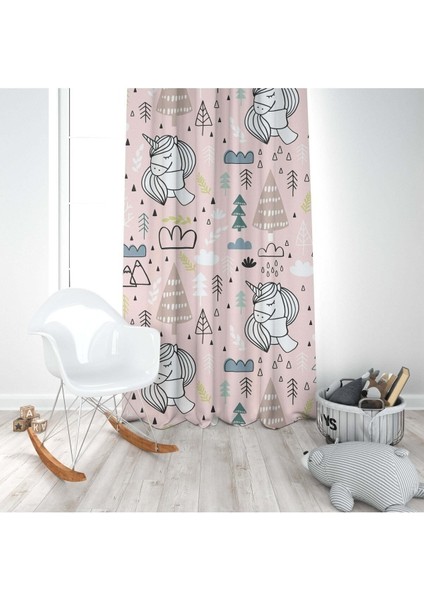 Pembe Unicorn Iı, Ithal Kumaş, Çocuk ve Bebek Odası Fon Perde - 1 Kanat modelleri
