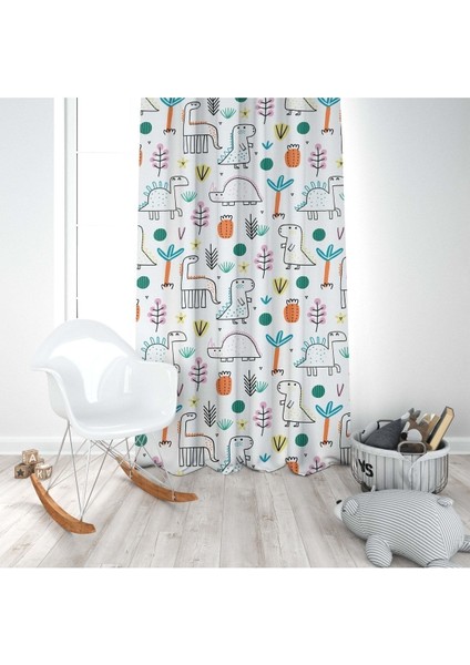 Sevimli Bebek Hayvanlar, Beyaz, Turuncu, Ithal Kumaş, Çocuk ve Bebek Odası Fon Perde - 1 Kanat modelleri