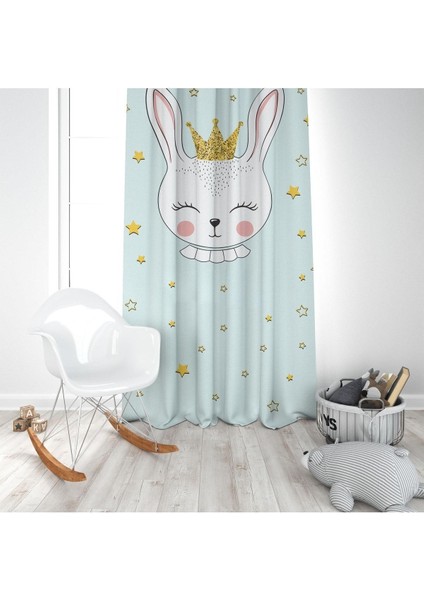 Prenses Tavşan, Gold, Yeşil, Ithal Kumaş, Çocuk ve Bebek Odası Fon Perde - 1 Kanat modelleri