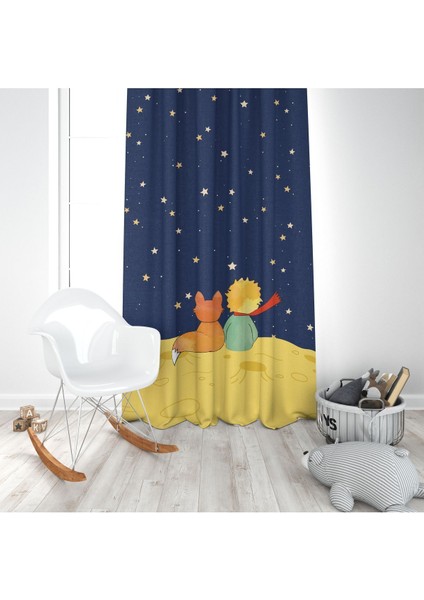 Küçük Prens, Koyu Zemin Ithal Kumaş, Lacivert, Sarı, Çocuk Odası, Genç Odası Fon Perde - 1 Kanat modelleri