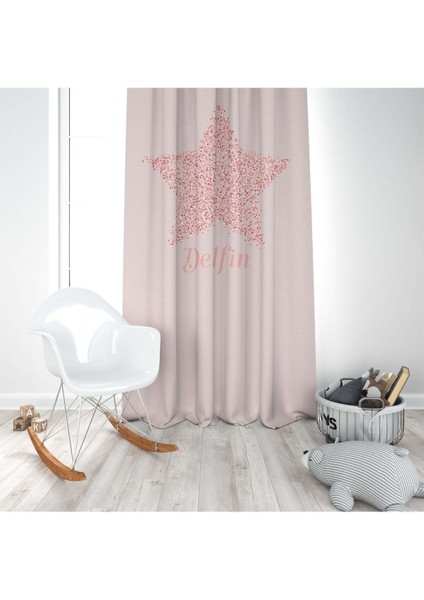 Parlayan Altın Yıldız, Pembe, Ithal Kumaş, Çocuk ve Bebek Odası Fon Perde - 1 Kanat modelleri