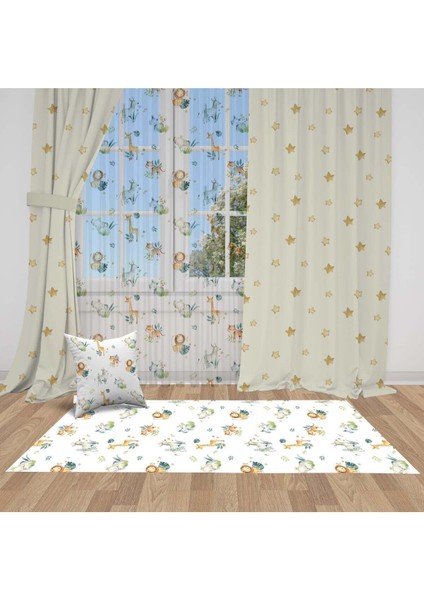 Bej, Gold Yıldızlı, Ithal Kumaş, Çocuk ve Bebek Odası Fon Perde - 1 Kanat