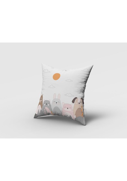 Tavşan Arkadaşları, Beyaz, Gri, Ithal Kumaş, Çocuk ve Bebek Odası Fon Perde - 1 Kanat indirimleri