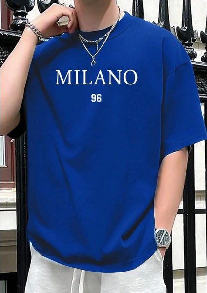 Büyük Beden Özel Tasarım Milano Baskılı Oversize Pamuk Ter Tutmayan Şık Erkek Battal T-Shırt