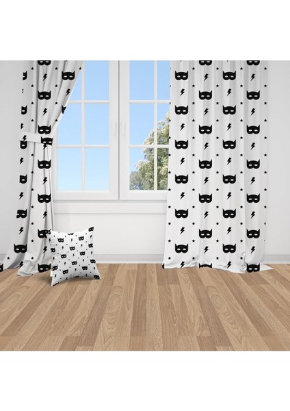 Batman, Beyaz, Siyah, Ithal Kumaş Çocuk ve Bebek Odası Fon Perde 1 Kanat