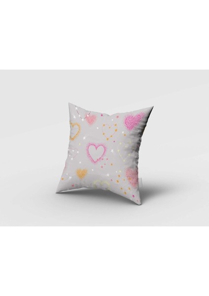 Gri Romantik Pembe ve Sarı Kalpler, Ithal Kumaş, Çocuk ve Bebek Odası Fon Perde - 1 Kanat fırsatları