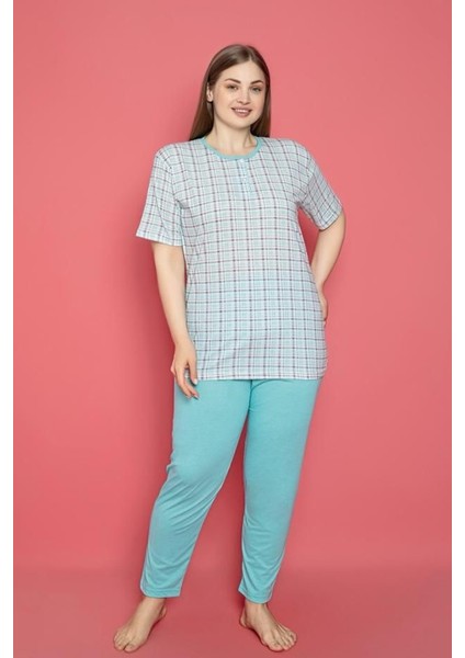 X-Dreamy Büyük Beden Pamuklu Desenli Düğmeli Yaka Pijama Takımı