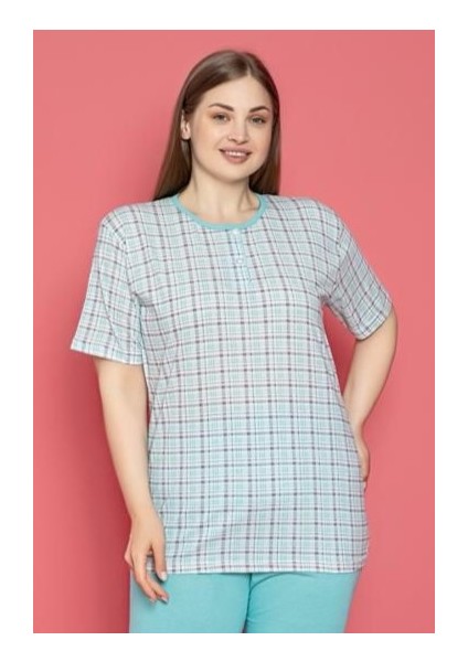 X-Dreamy Büyük Beden Pamuklu Desenli Düğmeli Yaka Pijama Takımı modelleri