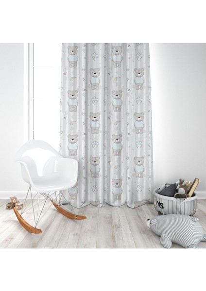 Sevimli Ayıcıklar, Gri, Mavi, Ithal Kumaş, Çocuk Odası, Genç Odası Fon Perde - 1 Kanat modelleri