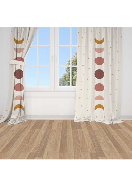 Bohem, Elegant, Krem, Kahverengi, Ithal Kumaş, Çocuk ve Bebek Odası Fon Perde - 1 Kanat