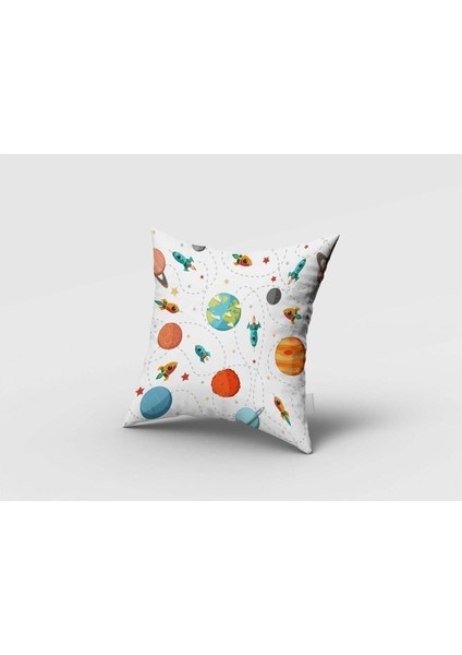 Renkli Gezegenler, Beyaz, Kırmızı, Ithal Kumaş, Çocuk ve Bebek Odası Fon Perde - 1 Kanat fırsatları