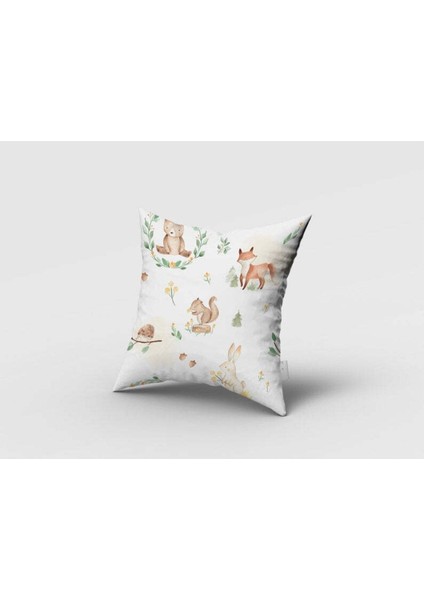 Çiçek Taçları ve Orman Hayvanları, Beyaz, Ithal Kumaş, Çocuk ve Bebek Odası Fon Perde - 1 Kanat fırsatları