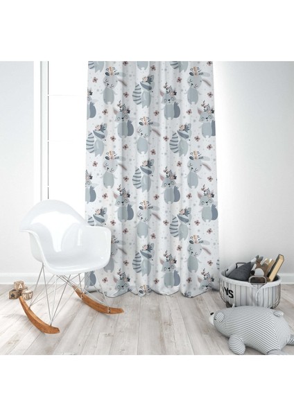 Sevimli Küçük Orman Hayvanları, Beyaz, Gri, Ithal Kumaş, Çocuk ve Bebek Odası Fon Perde - 1 Kanat modelleri