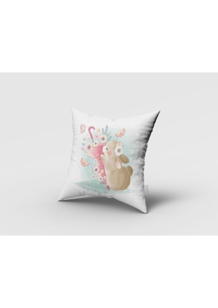 Tavşan ve Şemsiyesi, Beyaz, Pembe, Ithal Kumaş, Çocuk ve Bebek Odası Fon Perde - 1 Kanat fırsatları