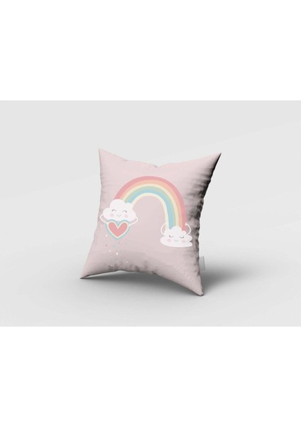 Pembe Gökkuşağı Kalp, Ithal Kumaş, Çocuk ve Bebek Odası Fon Perde - 1 Kanat fırsatları