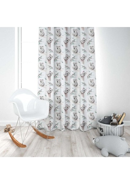 Sulu Boya Efektli, Koalalar, Beyaz, Gri, Ithal Kumaş, Çocuk ve Bebek Odası Fon Perde - 1 Kanat modelleri