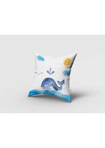 Balina ve Yelken, Beyaz, Mavi, Ithal Kumaş, Çocuk ve Bebek Odası Fon Perde - 1 Kanat fırsatları