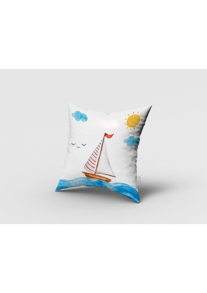 Balina ve Yelken, Beyaz, Mavi, Ithal Kumaş, Çocuk ve Bebek Odası Fon Perde - 1 Kanat indirimleri