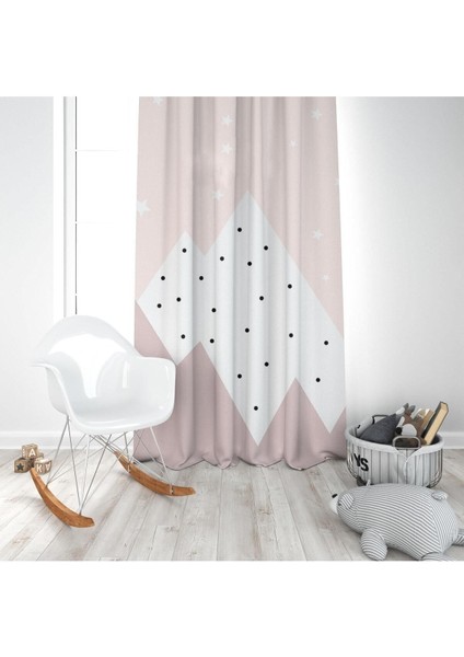 Iskandinav Stili Dağlar, Pembe, Beyaz, Ithal Kumaş, Çocuk ve Bebek Odası Fon Perde - 1 Kanat modelleri