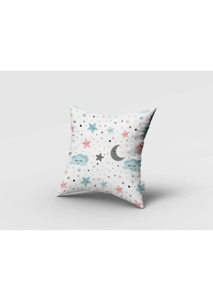 Mutlu Bulut ve Yıldızlar, Beyaz, Mavi, Pembe, Ithal Kumaş, Çocuk ve Bebek Odası Fon Perde - 1 Kanat fırsatları