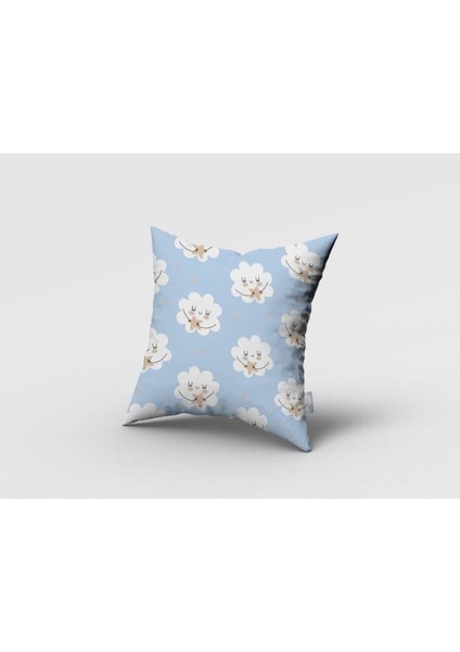 Gülen Bulutlar ve Yıldızlar, Mavi, Beyaz, Ithal Kumaş, Çocuk ve Bebek Odası Fon Perde - 1 Kanat fırsatları