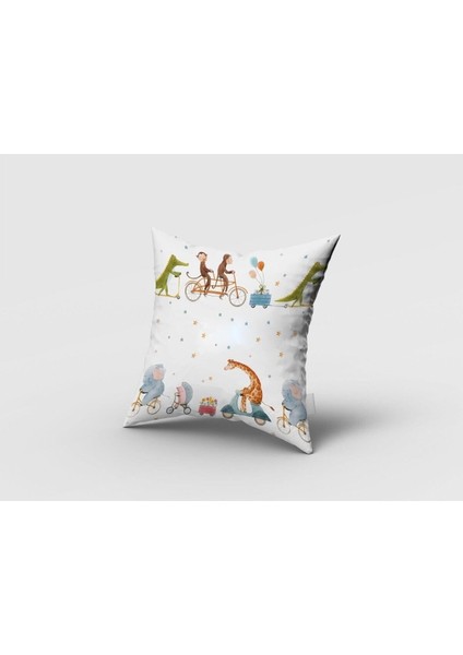 Sulu Boya Efektli, Safari Hayvanları Bisiklet, Beyaz, Çocuk ve Bebek Odası Fon Perde - 1 Kanat fırsatları