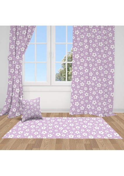 Mor Çiçekler, Ithal Kumaş, Çocuk ve Bebek Odası Fon Perde - 1 Kanat
