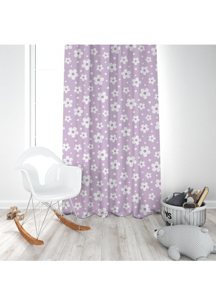Mor Çiçekler, Ithal Kumaş, Çocuk ve Bebek Odası Fon Perde - 1 Kanat modelleri