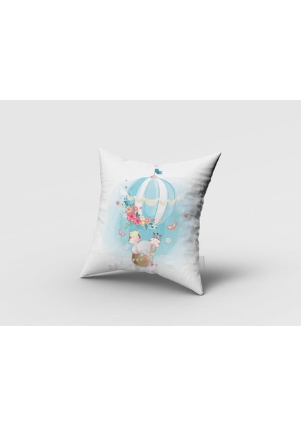 Uçan Balonda Safari Hayvanlar, Beyaz, Mavi, Ithal Kumaş, Çocuk ve Bebek Odası Fon Perde - 1 Kanat fırsatları