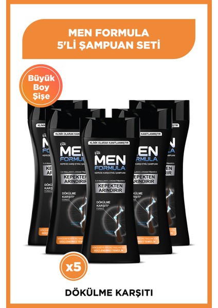 5'li Ipek Men Formula Kepeğe Karşı Etkili Şampuan - Dökülmeye Eğilimli Saçlar Şampuan Seti