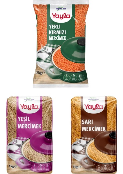 Bakliyat Mercimek Paketi(Yerli Kırmızı Mercimek 2 Kg, Yeşil Mercimek 1 Kg, Sarı Mercimek 1 Kg)