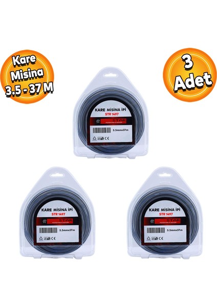Motorlu Tırpan Kare Misina 3.5 mm 37 Metre Çim Ot Biçme Teli Extra Güçlü Profesyonel 3 Adet