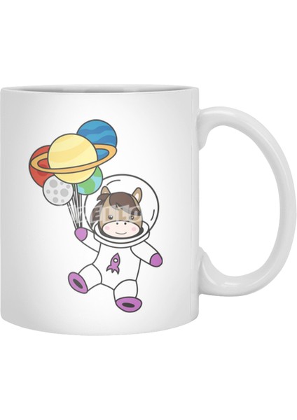 Astronaut Horse Ponny Planet Earth Mars Beyaz Kupa