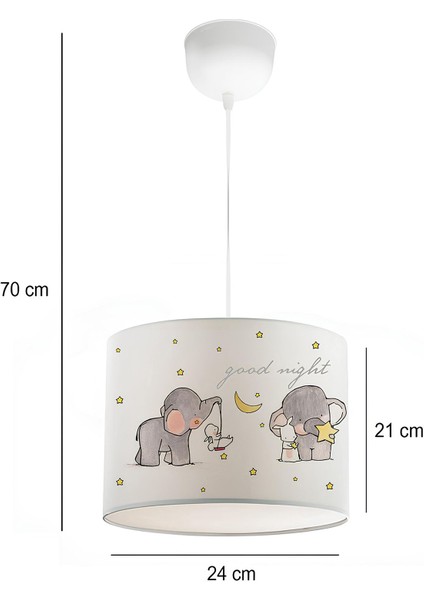 81 - 90 cm Homing Kids Kumaş Baskılı Çocuk Odası AYD-2879 Fil Desenli Sarkıt Kumaş 24 x 80 Bebek / modelleri