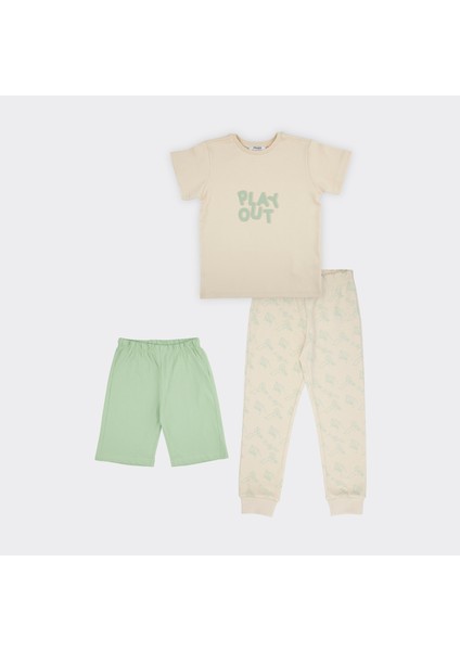 Erkek Çocuk Neon Baskılı 3'lü Set Pijama Takımı
