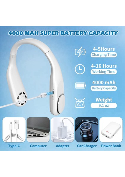 Boyun Fanı 4000MAH Şarj Edilebilir Asılı 3 Hız Ayarı 360°SOĞUTMA (Yurt Dışından)