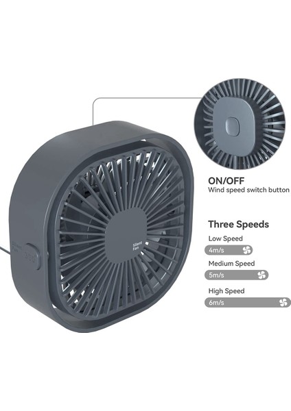 Hızlı Taşınabilir Masa Fanı, USB Fişli Küçük Soğutma Fanı Gri (Yurt Dışından)