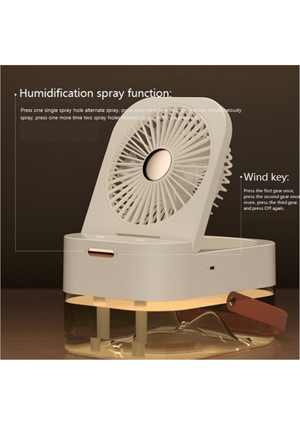 Fan Nemlendirici Fan Hava Soğutucu USB Fan Gece Işığı ile Masaüstü Fanı, A (Yurt Dışından)