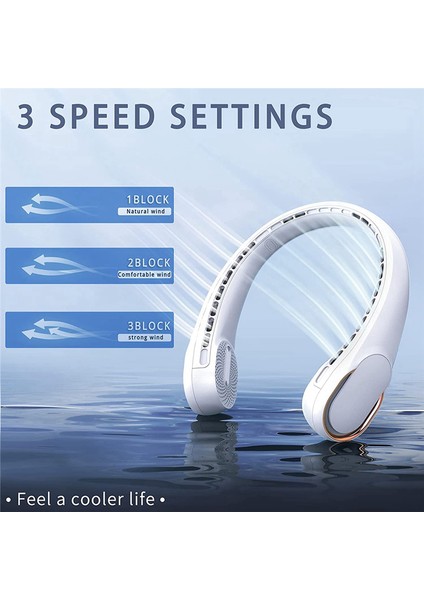 Boyun Fanı, USB Şarj Edilebilir Kişisel Fan, 3 Hız, Ultra Sessiz Beyaz (Yurt Dışından)