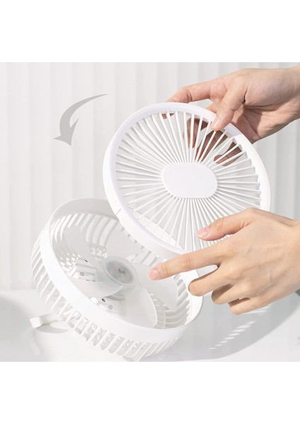 LED Fenerli Kamp Fanı, 4000MAH Dış Mekan Küçük Çadır Fanı, Gri (Yurt Dışından)
