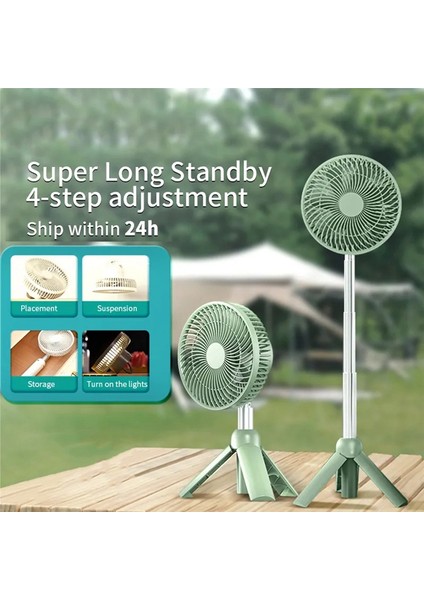 Taşınabilir Elektrikli Kamp Fanı LED Işık Tripod Standı Masaüstü Fanı A (Yurt Dışından)