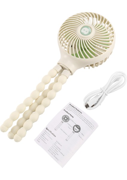 Mini El Tipi Bebek Arabası Fanı, Esnek Tripodlu, Kamp Için Beyaz (Yurt Dışından)