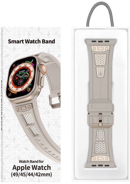 Apple Watch 4/5/6/se 44MM Uyumlu Hava Alabilen Delikli Metal Süslemeli Desenli Silikon Kordon
