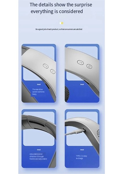 Taşınabilir Boyun Fanı 4000MAH USB Şarj Edilebilir Fan-A (Yurt Dışından)